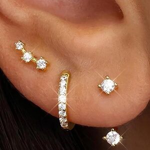 Sterling Silver CZ Multiple Piercing 3 Piece Earring Set